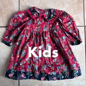 Vintage 80s/90s Floral Red Kids Dress